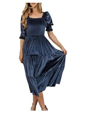 Smocked Velvet Midi Dress for Women